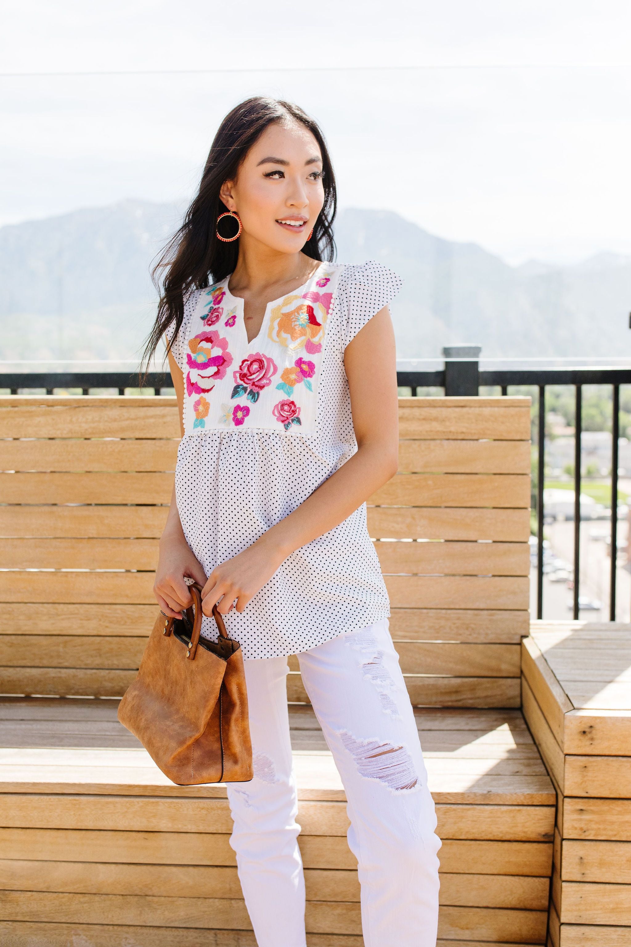 Flowers & Dots Embroidered Blouse