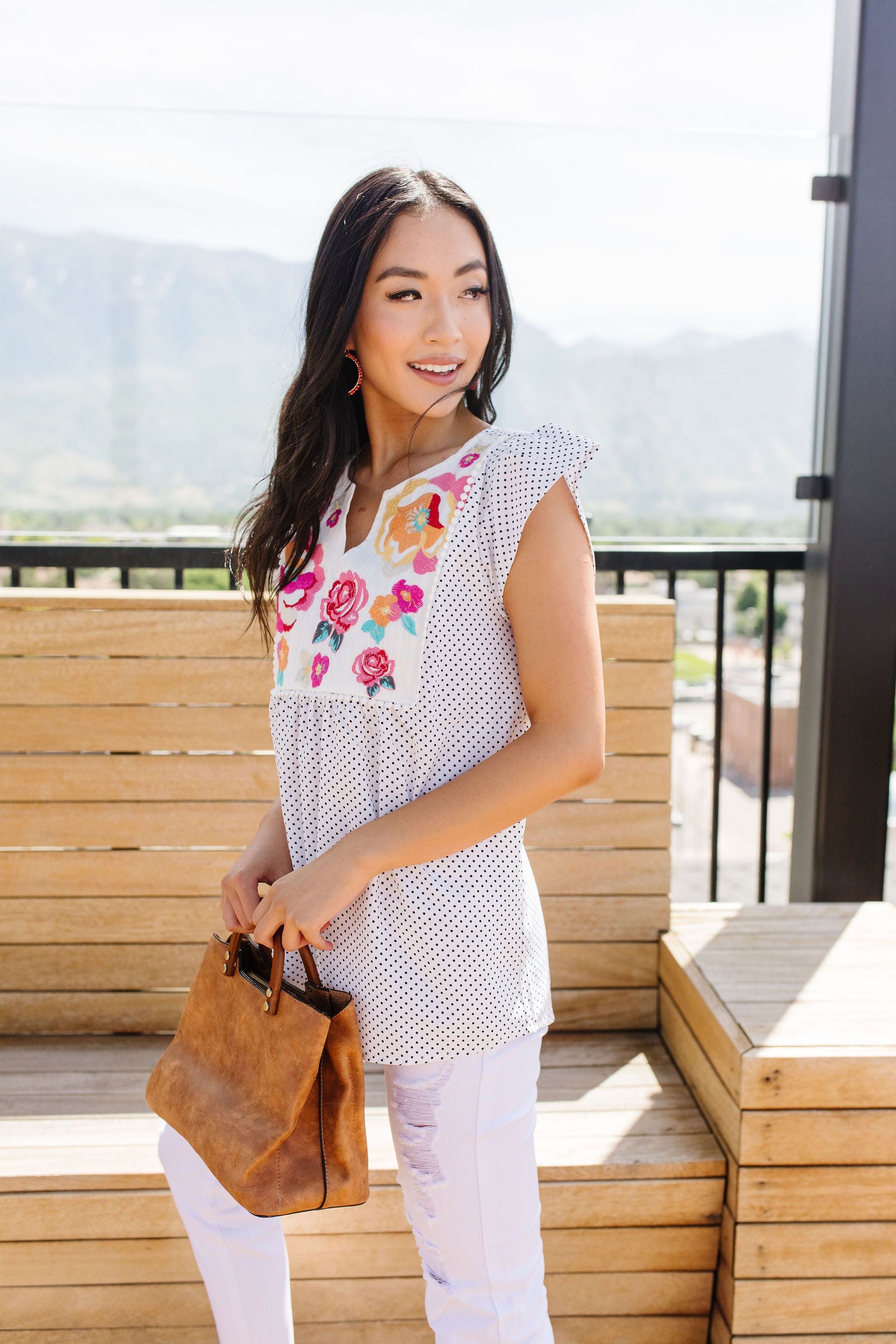 Flowers & Dots Embroidered Blouse