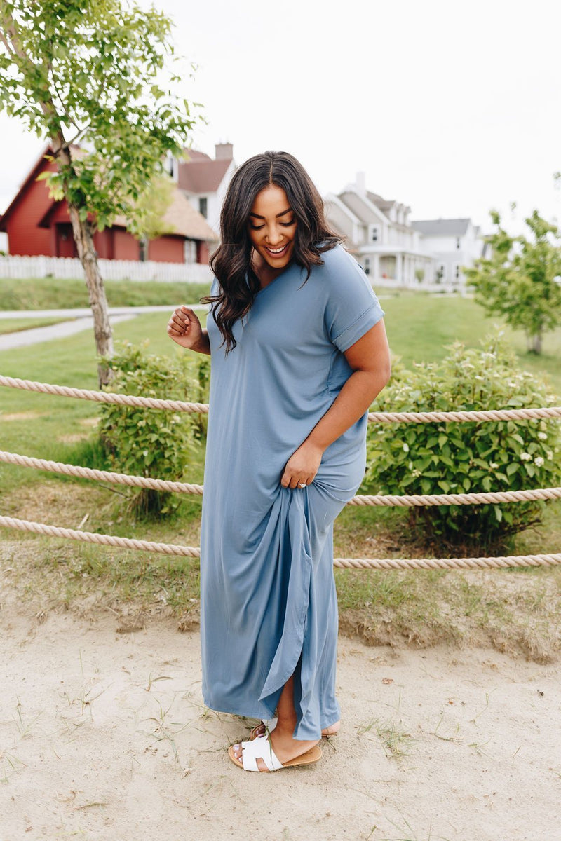 Free And Easy Maxi Dress In Dusty Blue