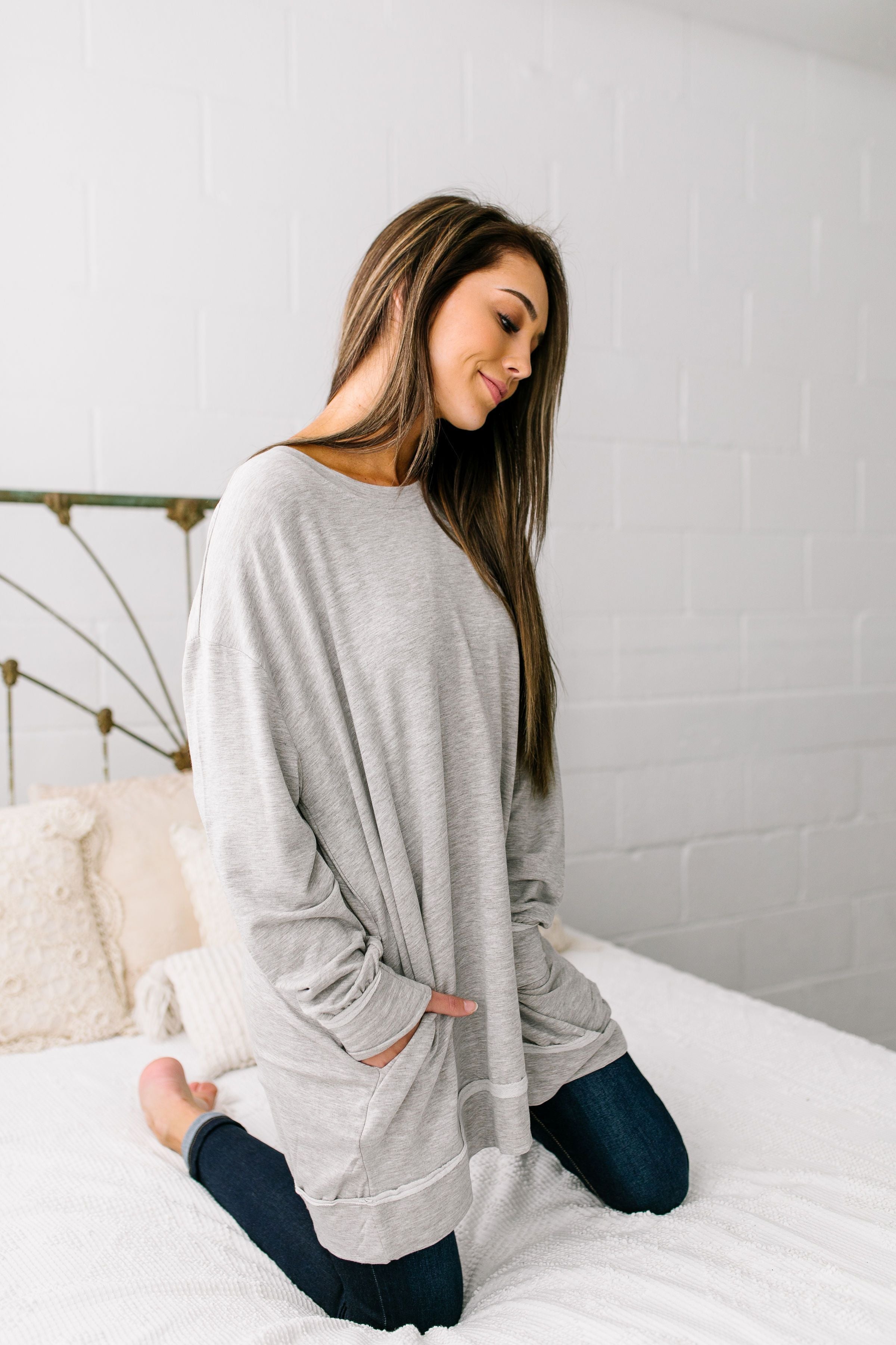 Free Fallin' Heather Gray Pocketed Sweatshirt