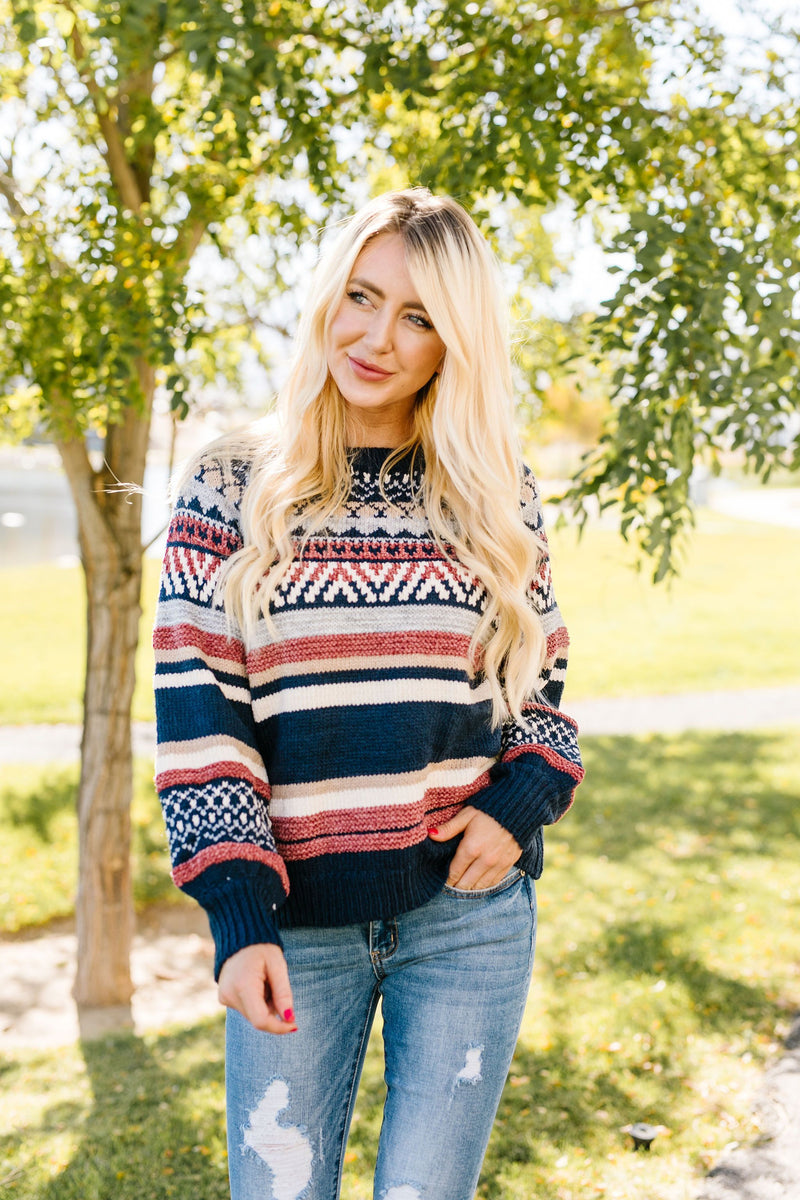 Geo-Knitting Striped Sweater