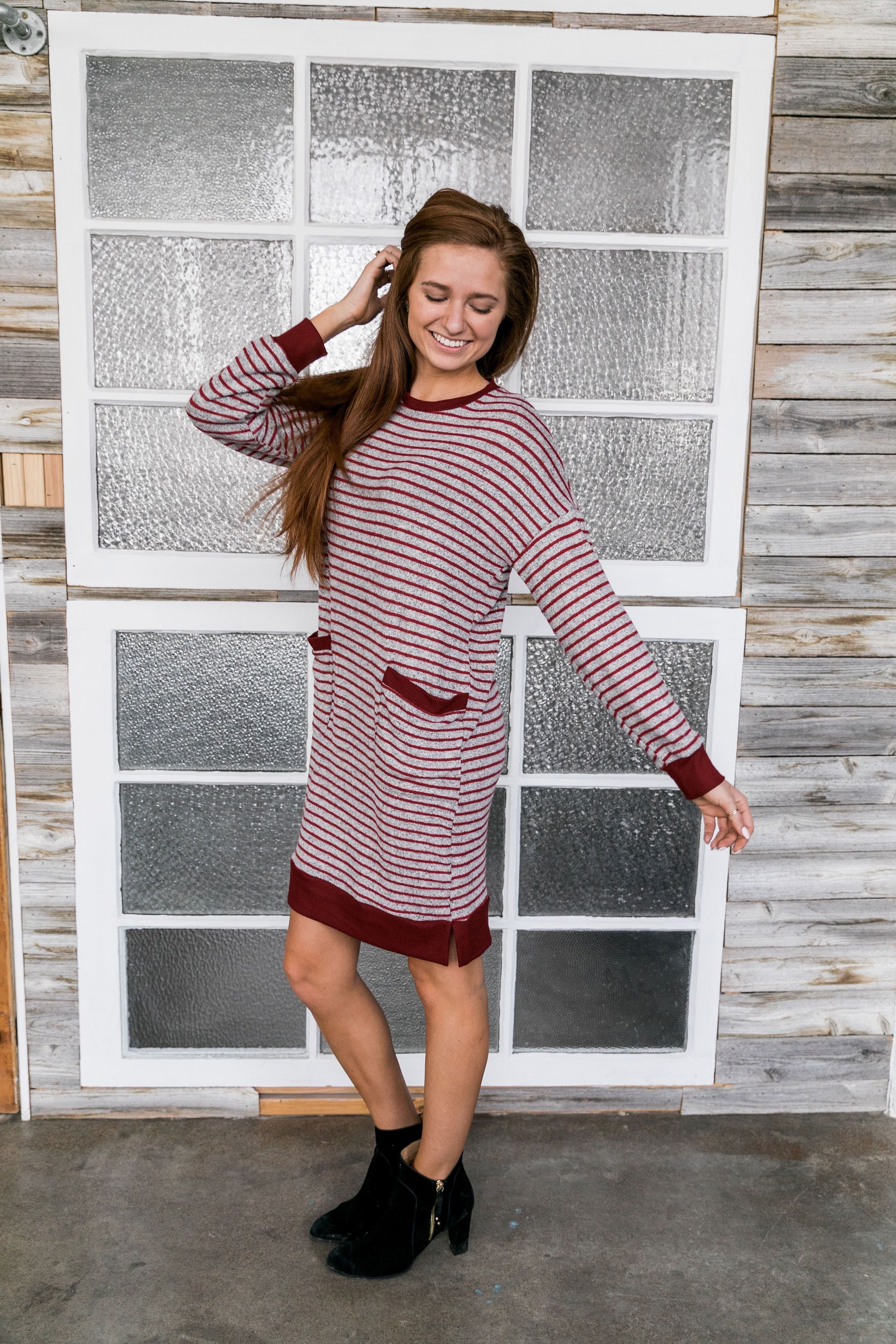 Georgia On My Mind Dress In Gray + Brick - ALL SALES FINAL