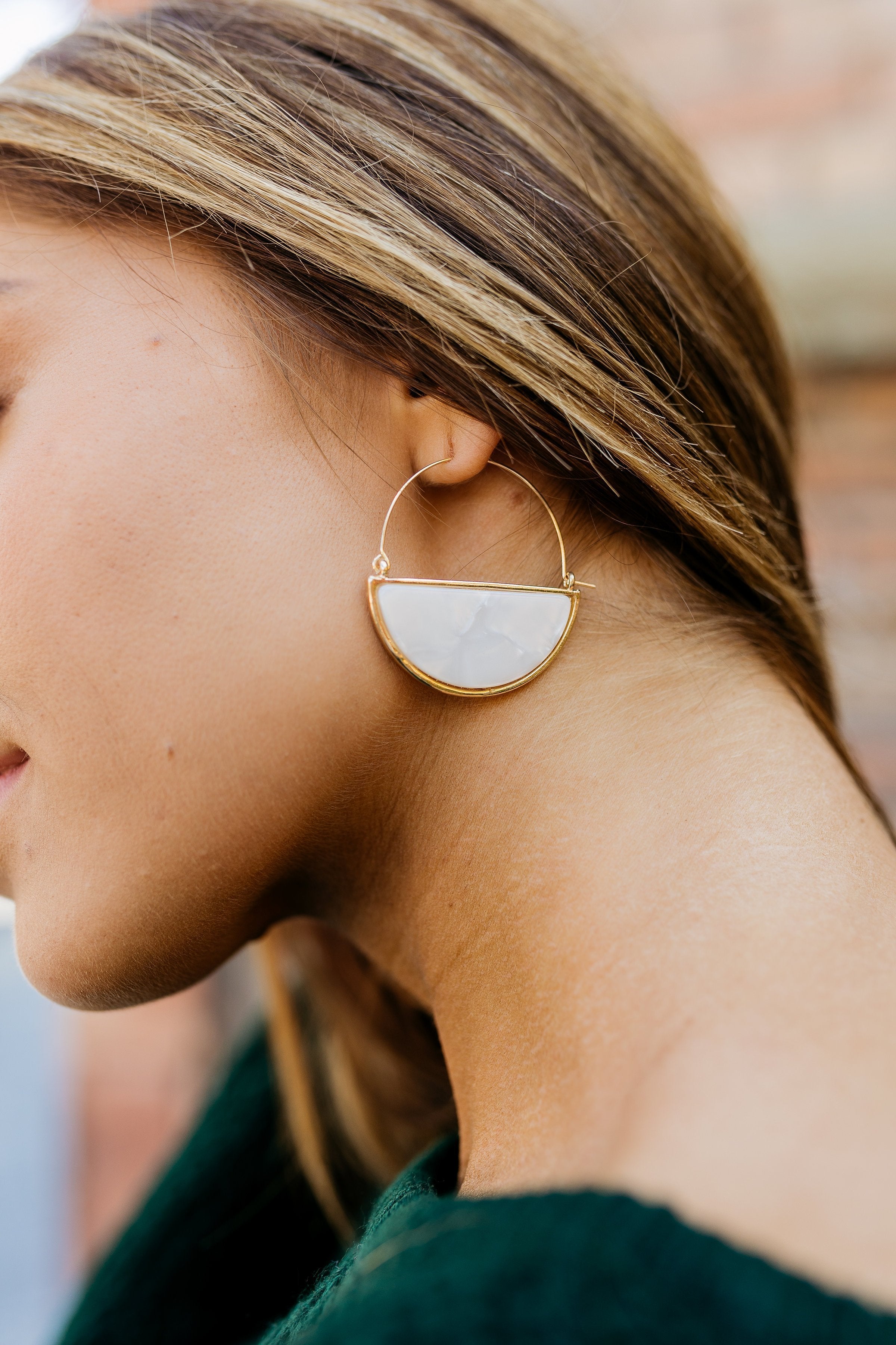 Glass Half Full Hoop Earrings In White