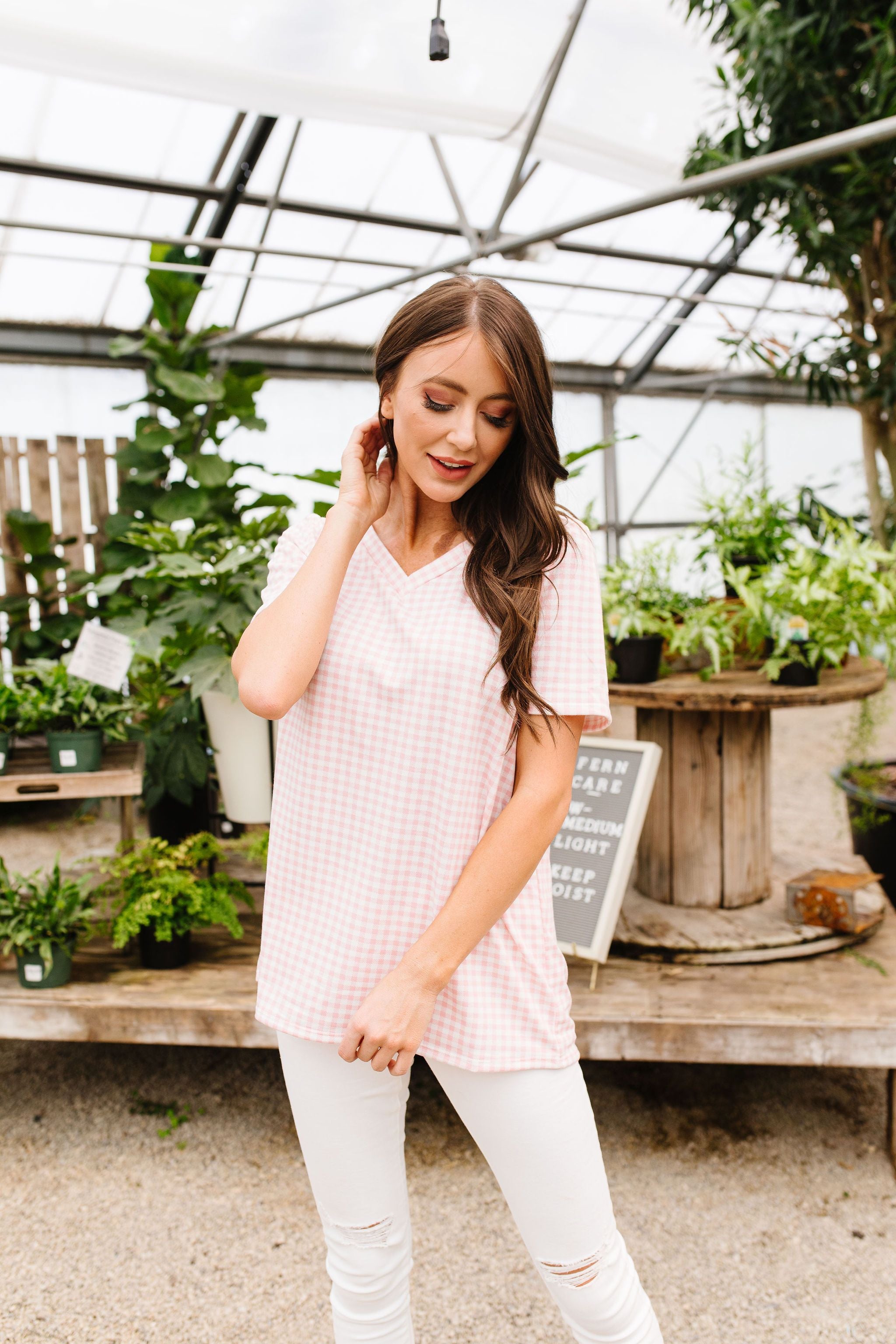 Good Girl Gingham V-neck In Pale Pink