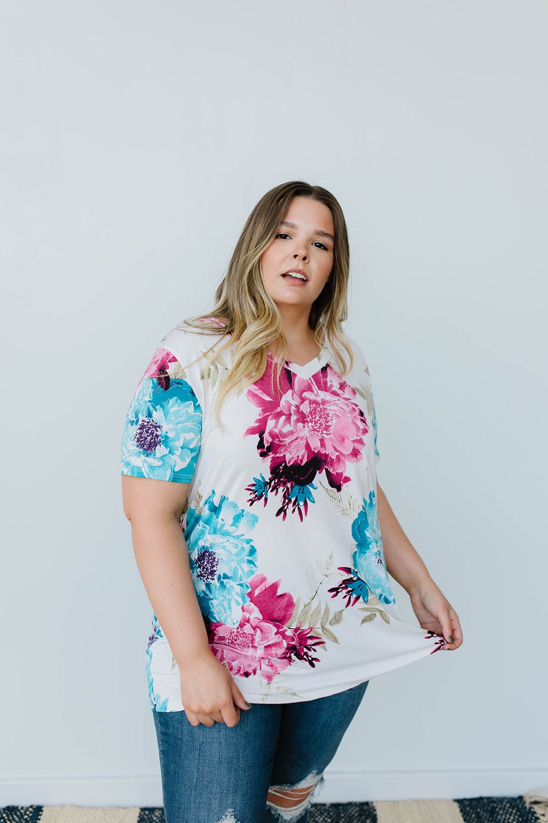Grand Design Pink Floral V-Neck