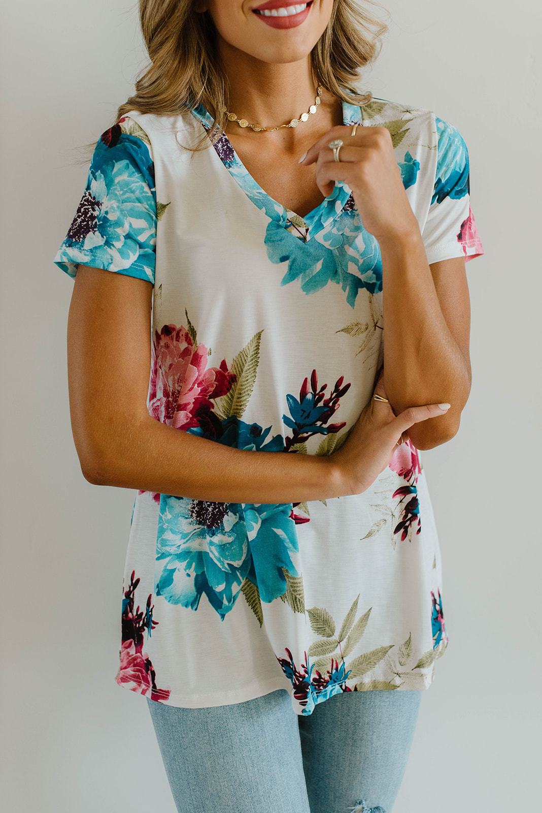 Grand Design Pink Floral V-Neck