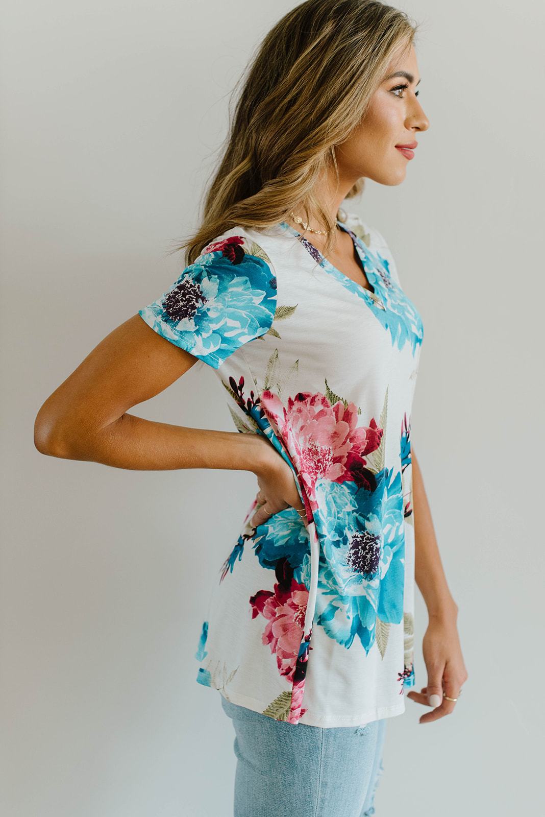 Grand Design Pink Floral V-Neck