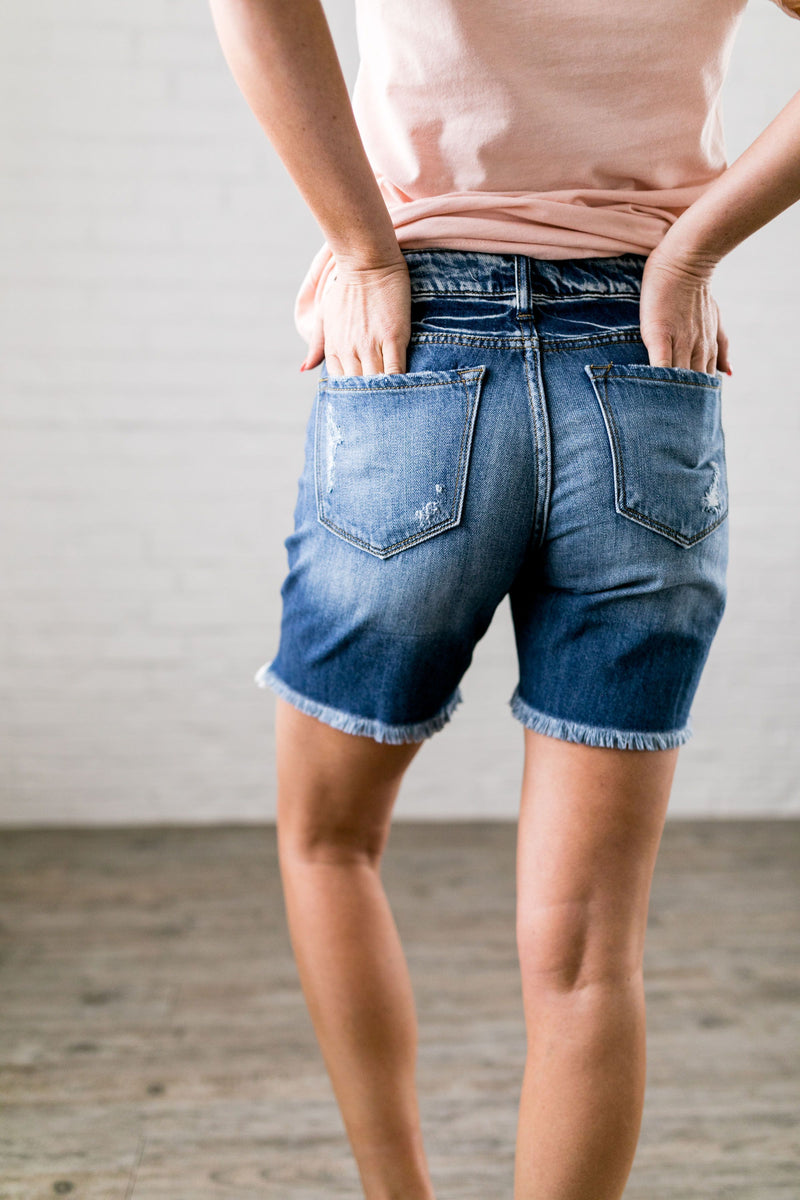 Halfway There Distressed Denim Shorts