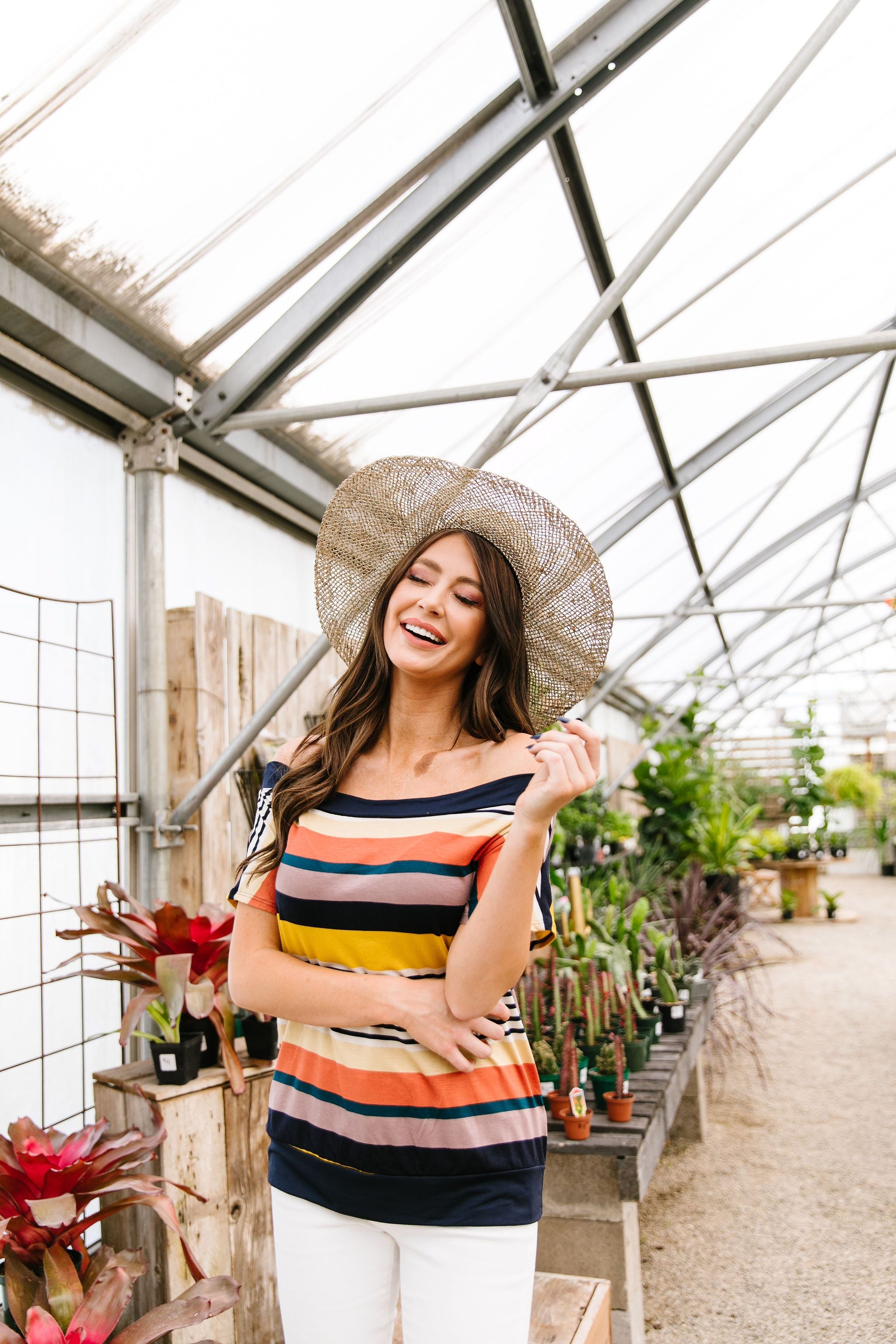 Happy Stripes Boatneck Top In Coral