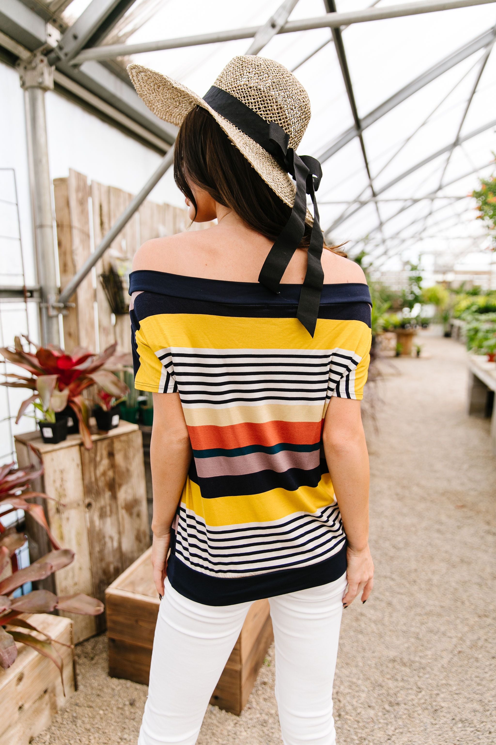 Happy Stripes Boatneck Top In Coral