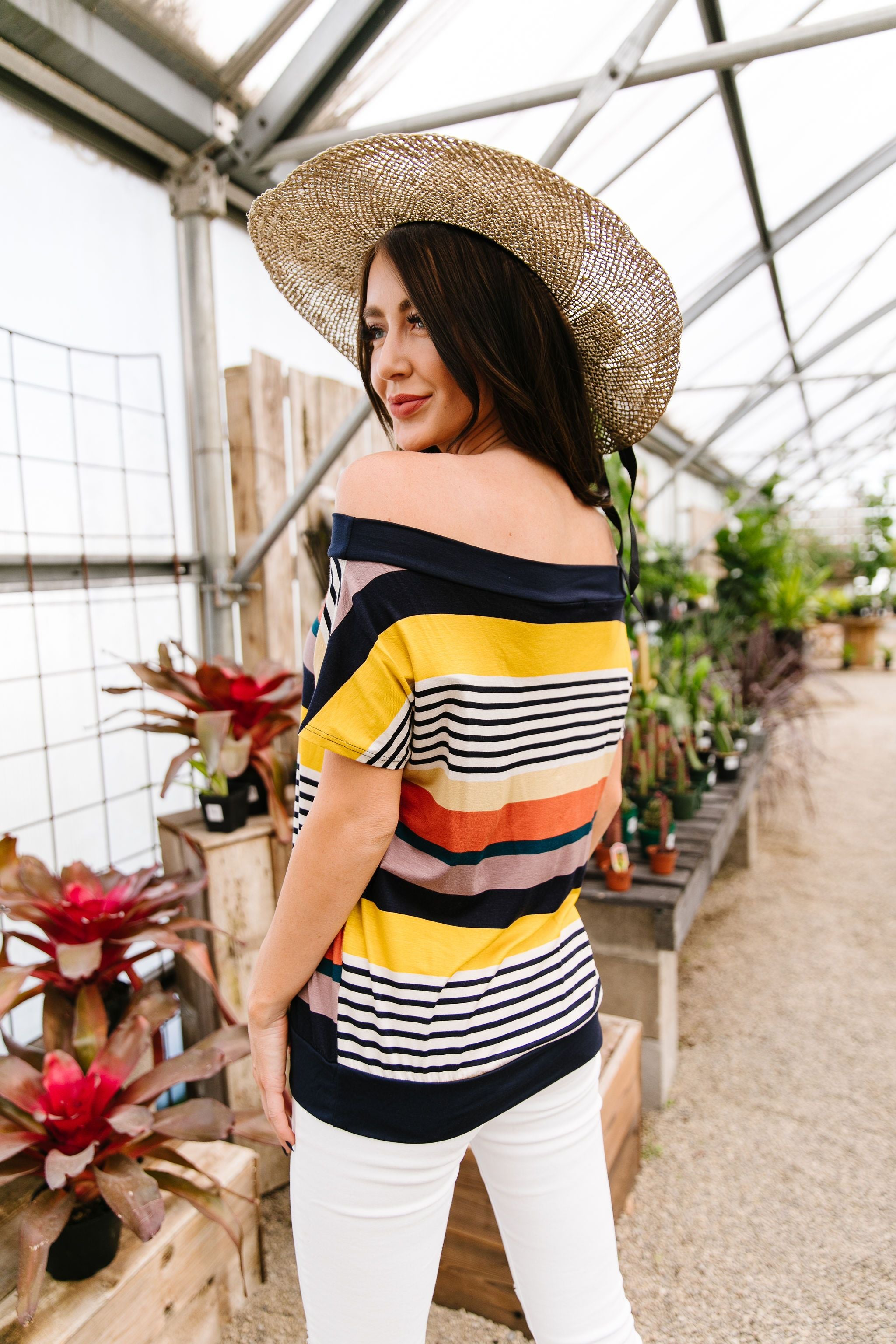 Happy Stripes Boatneck Top In Coral
