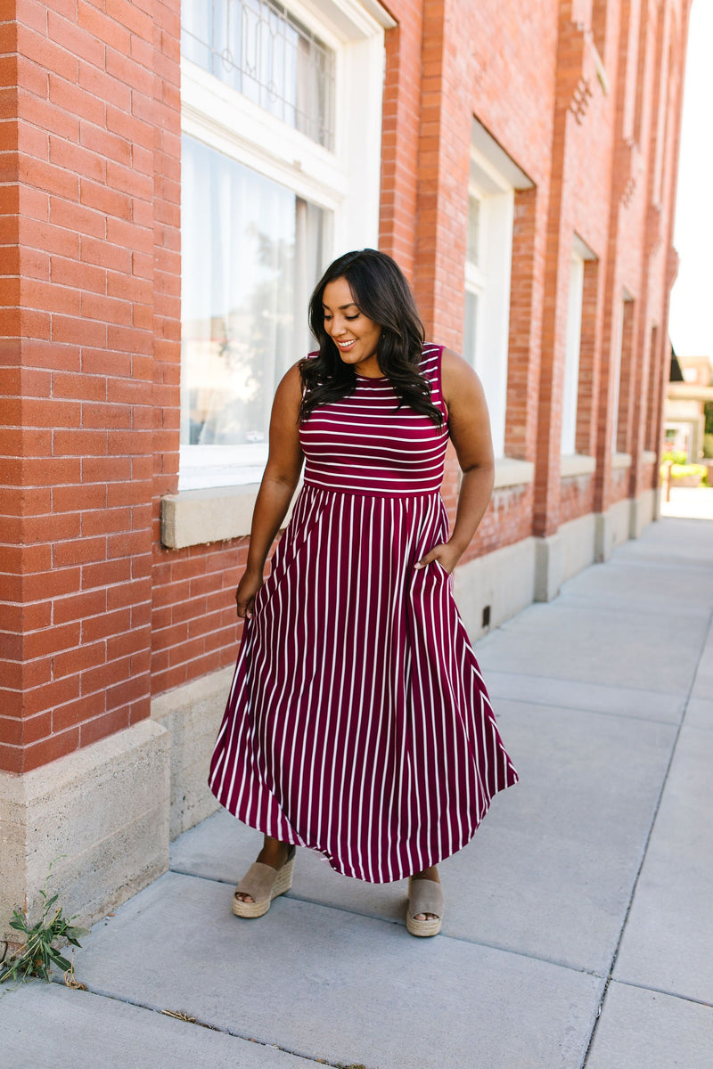 Have It Both Ways Striped Dress In Wine