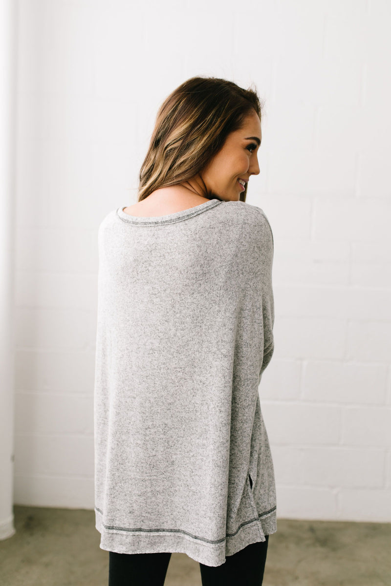 Heavenly Henley Top In Heather Gray