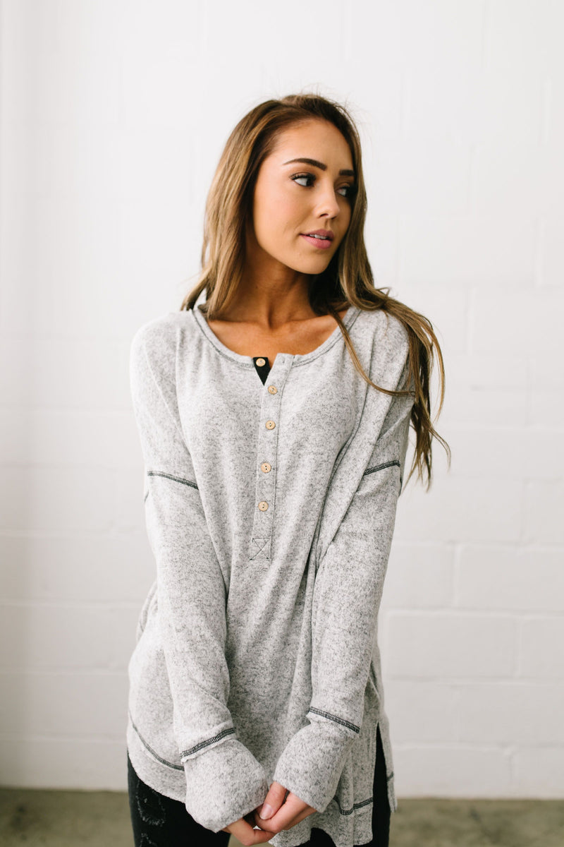 Heavenly Henley Top In Heather Gray