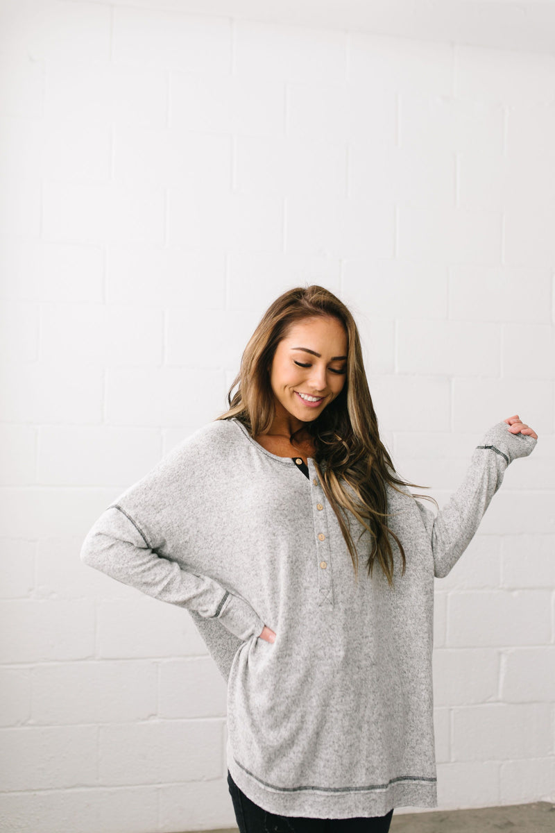 Heavenly Henley Top In Heather Gray