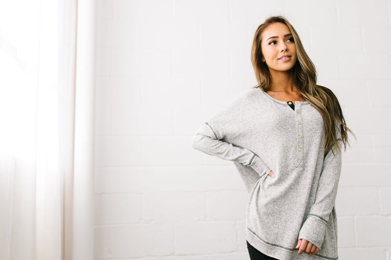 Heavenly Henley Top In Heather Gray