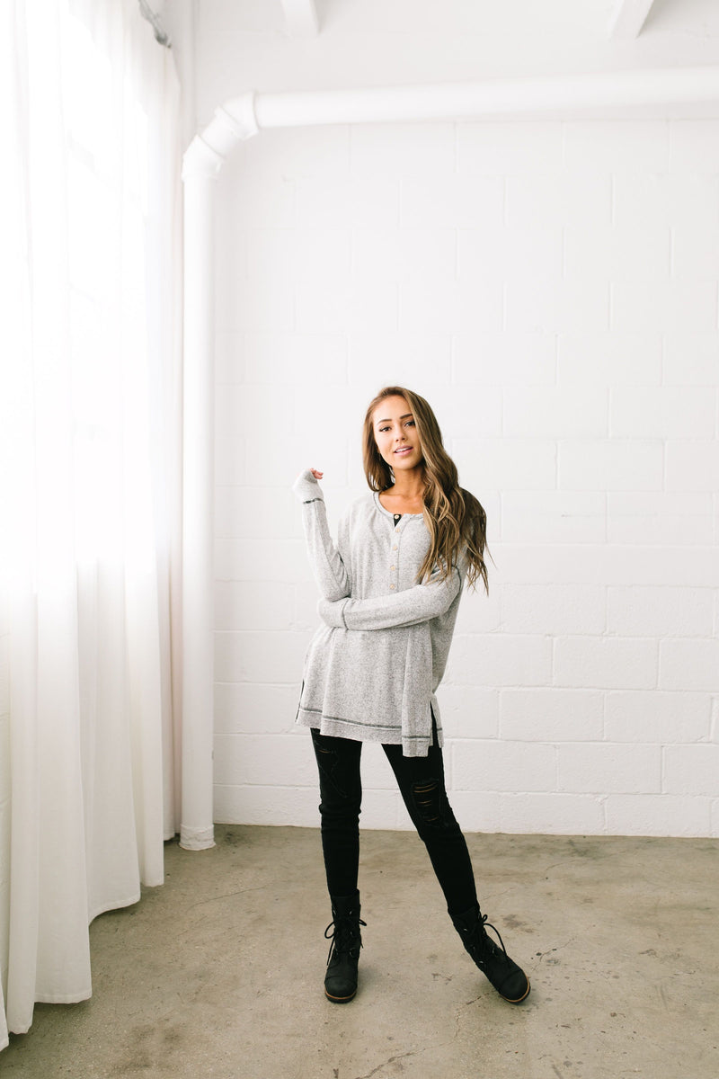 Heavenly Henley Top In Heather Gray