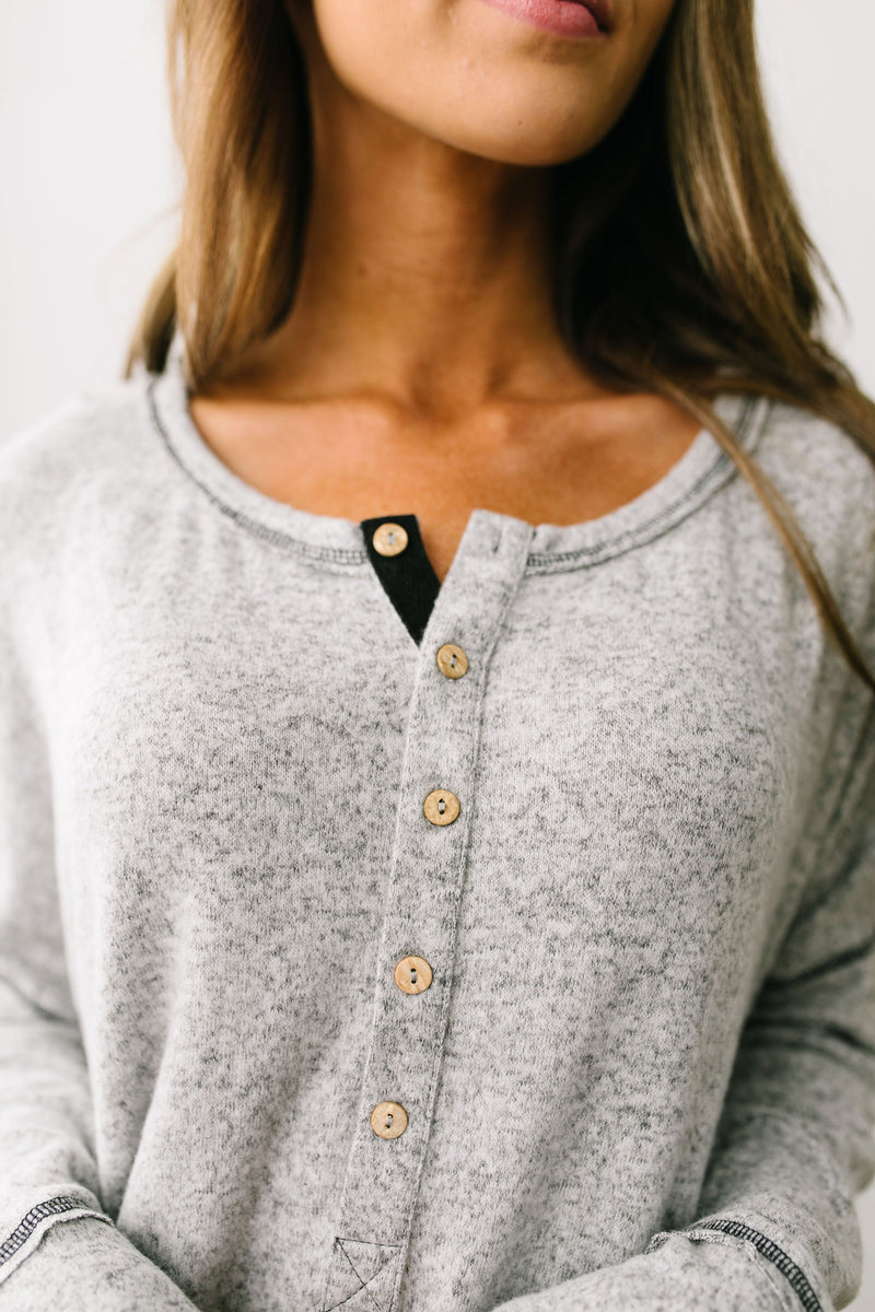 Heavenly Henley Top In Heather Gray