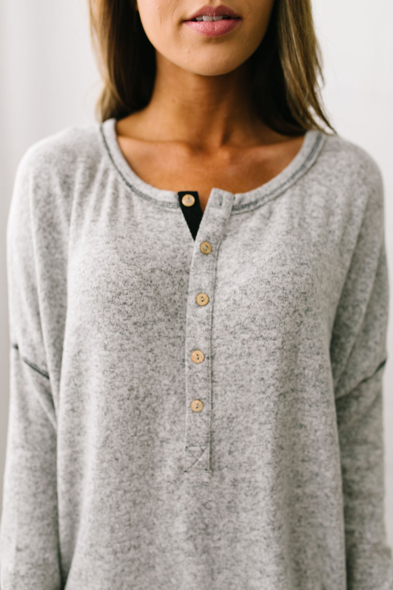 Heavenly Henley Top In Heather Gray