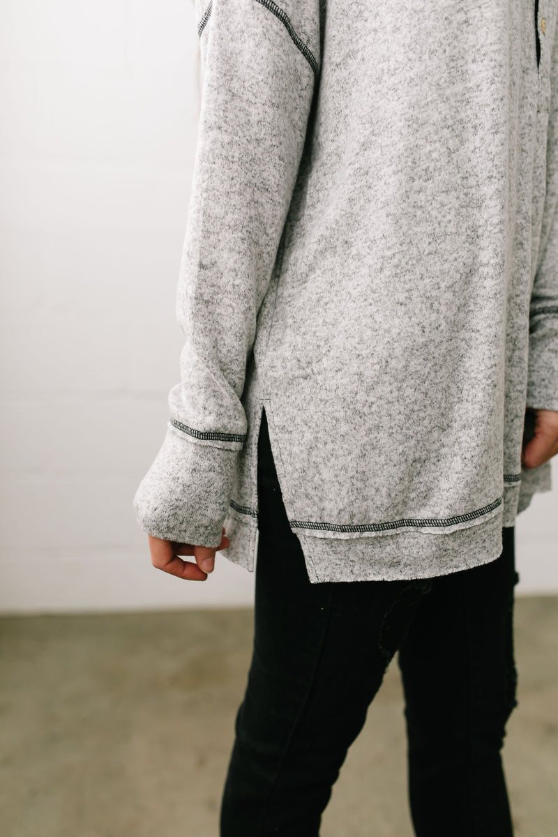 Heavenly Henley Top In Heather Gray
