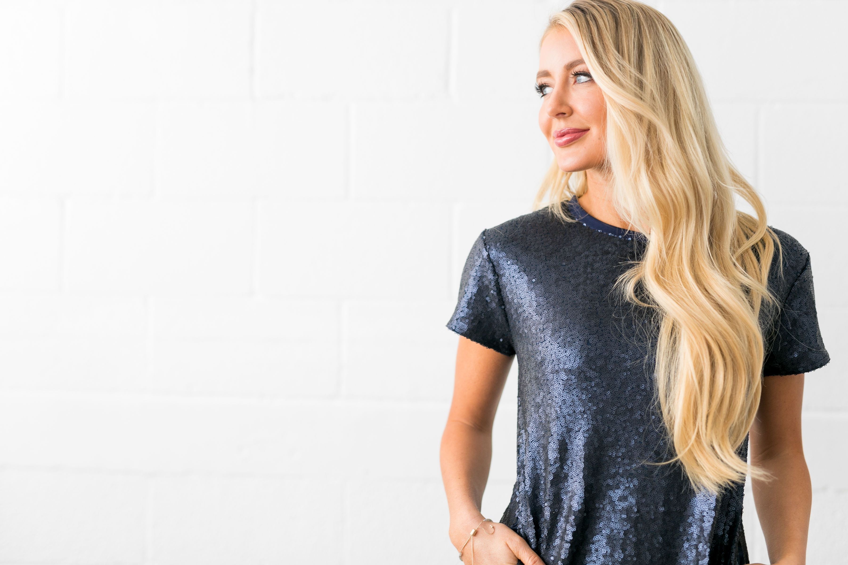 Hidden Depths Sequined Dress In Midnight Blue - ALL SALES FINAL