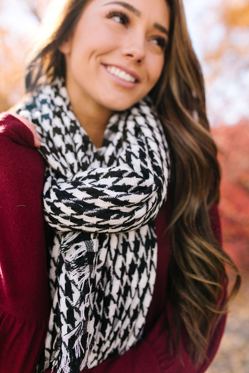 High Honors Houndstooth Scarf In Black & White - ALL SALES FINAL