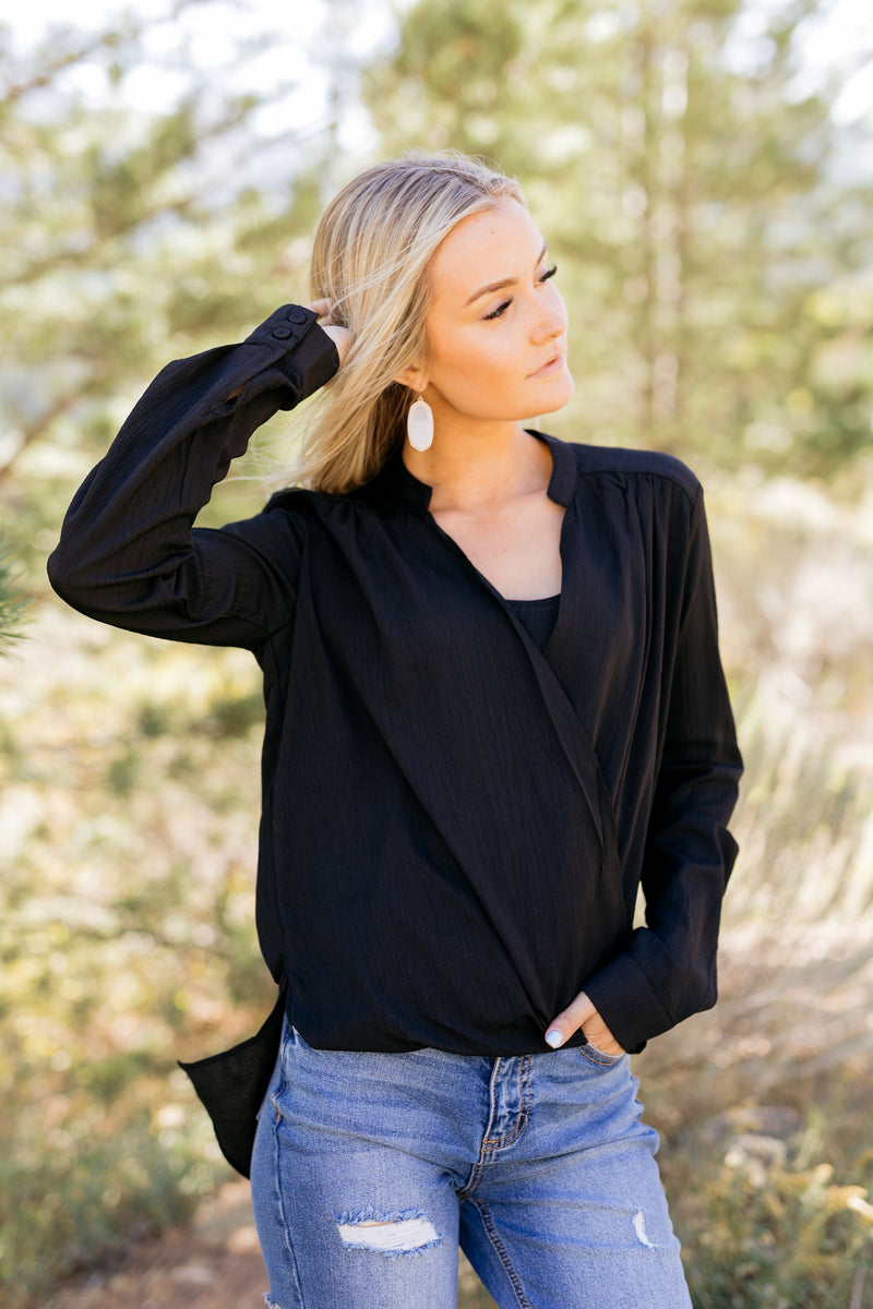 Hillary High Low Wrap Top In Black - ALL SALES FINAL
