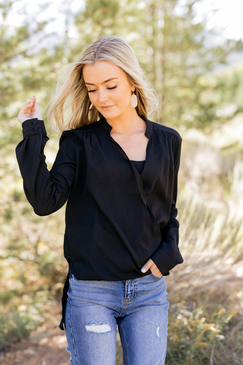 Hillary High Low Wrap Top In Black - ALL SALES FINAL