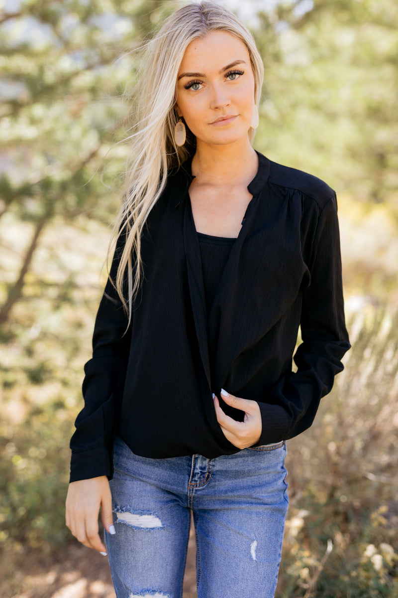 Hillary High Low Wrap Top In Black - ALL SALES FINAL