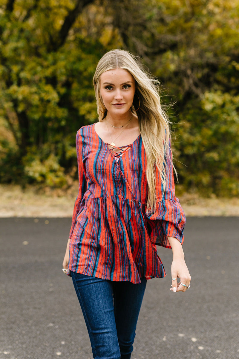 Hot And Cold Striped Babydoll Blouse