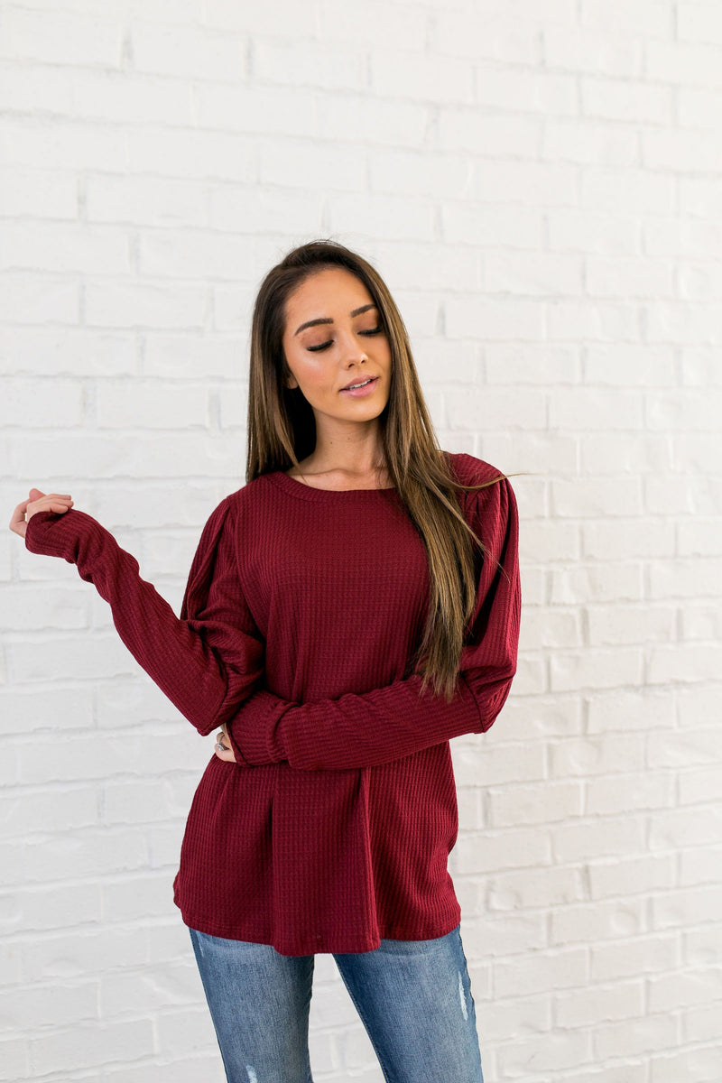 It’s All About The Sleeves Waffle Knit Top - ALL SALES FINAL