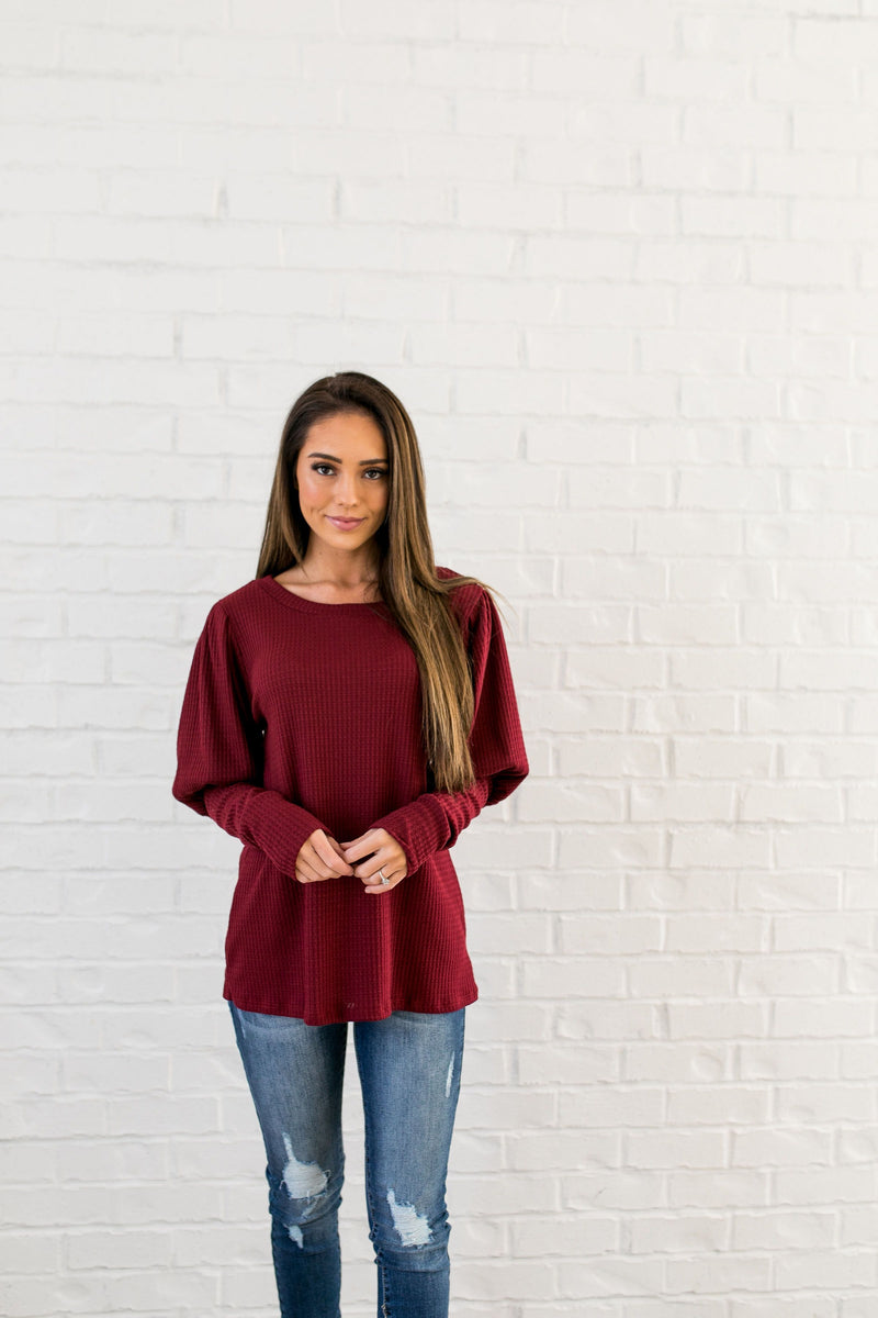 It’s All About The Sleeves Waffle Knit Top - ALL SALES FINAL
