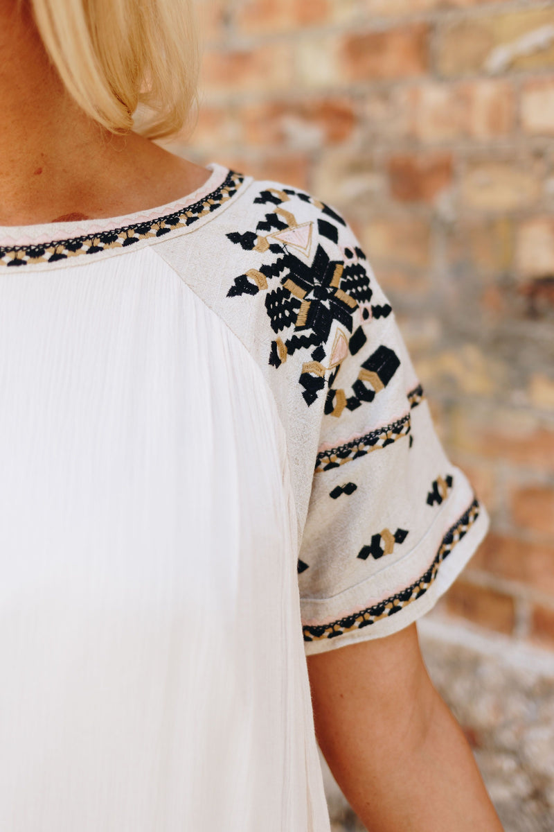 Ivory Elegance Embroidered Midi Dress