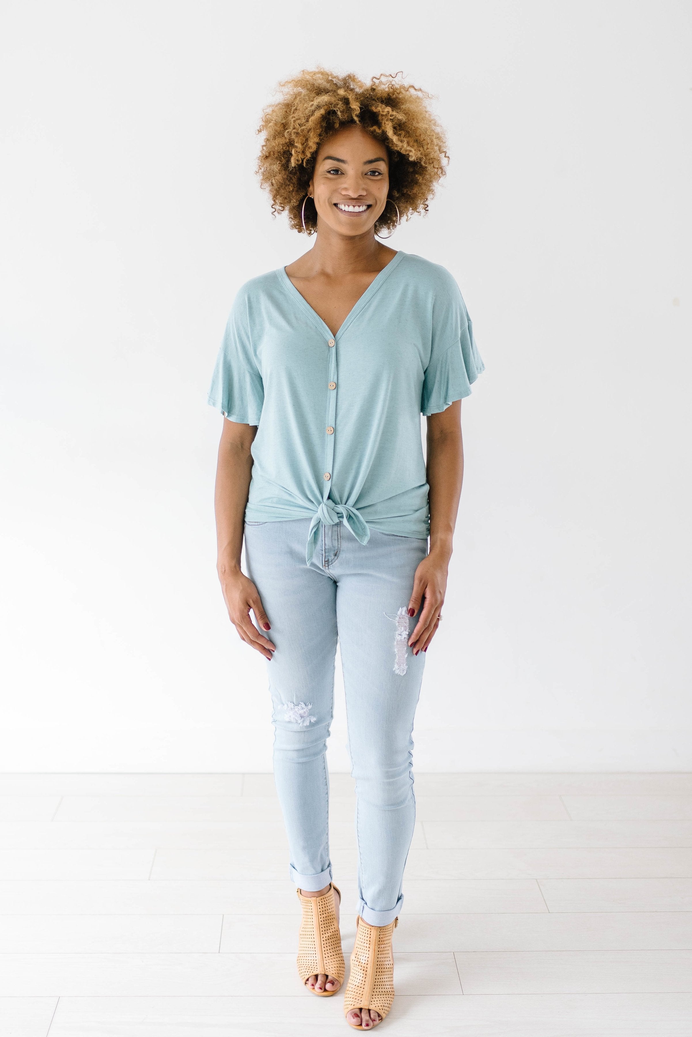 Jessica Ties Top In Seafoam