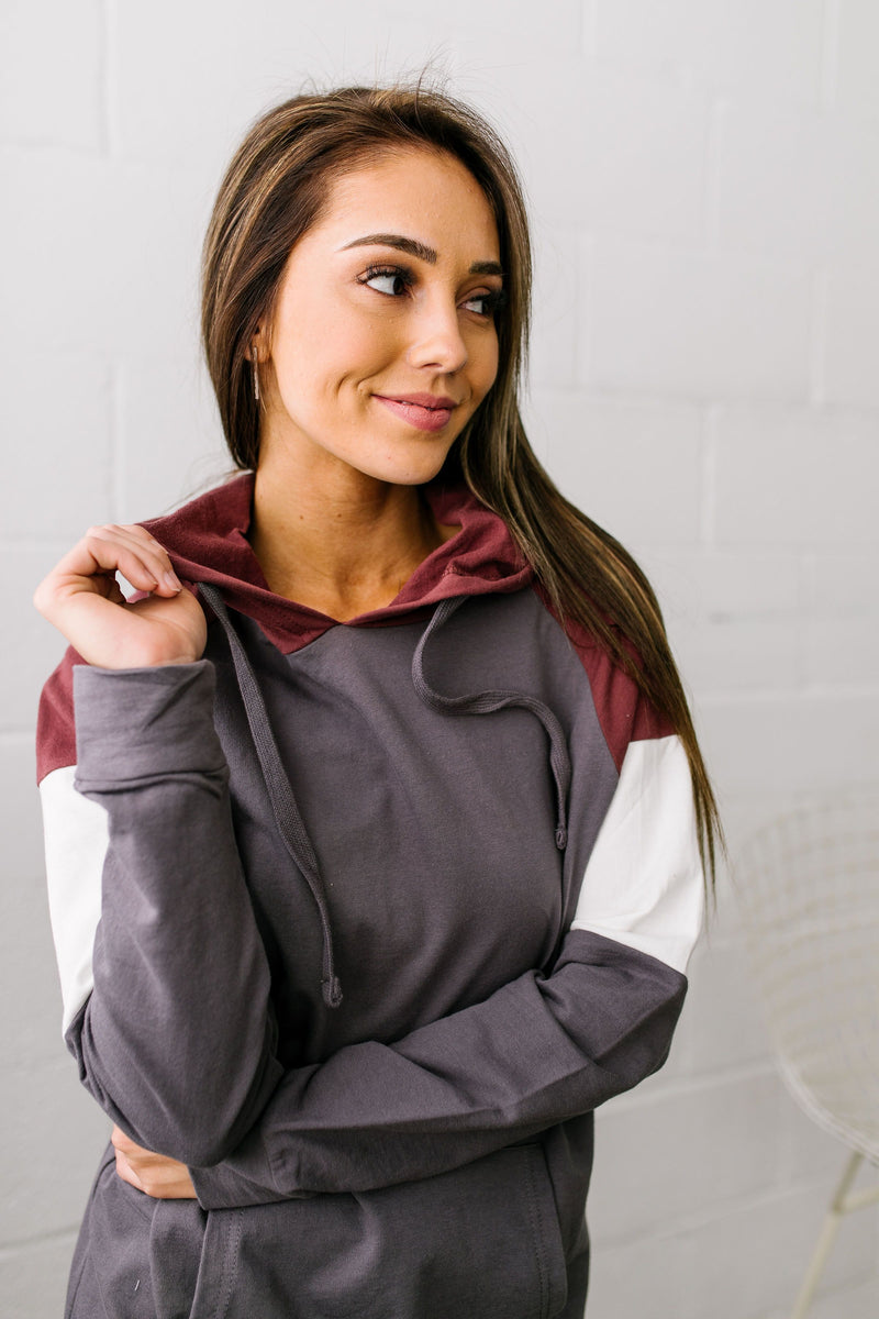 Just Chillin' Color Block Hoodie In Gray - ALL SALES FINAL