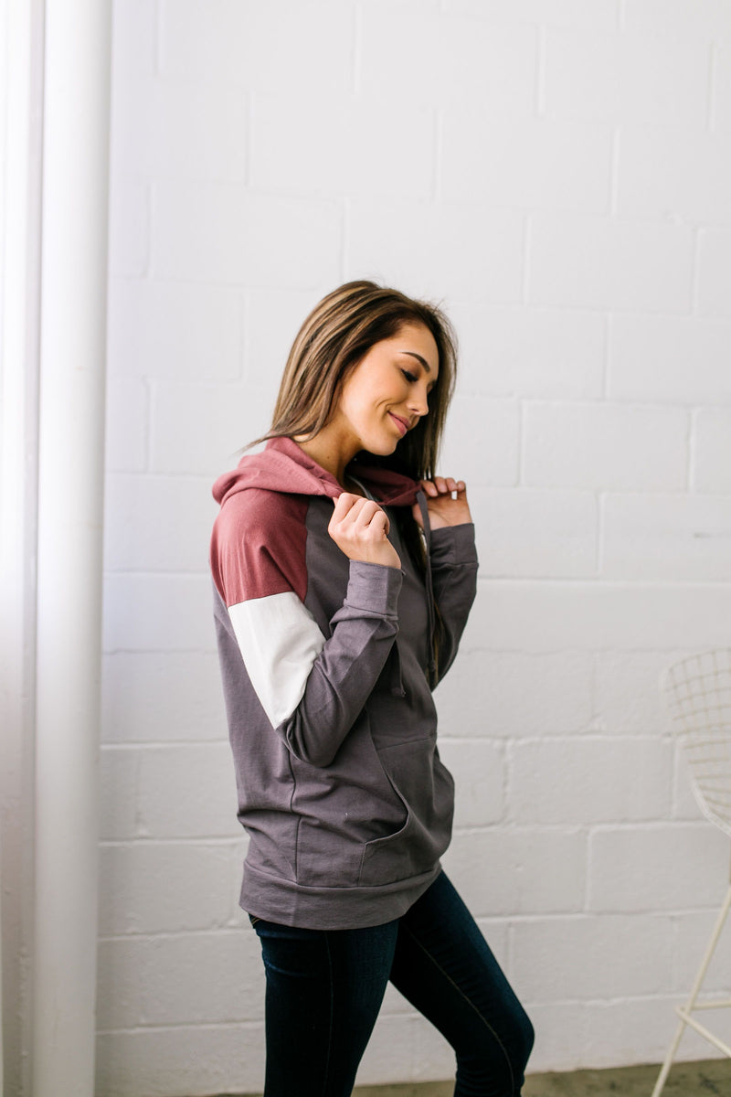 Just Chillin' Color Block Hoodie In Gray - ALL SALES FINAL
