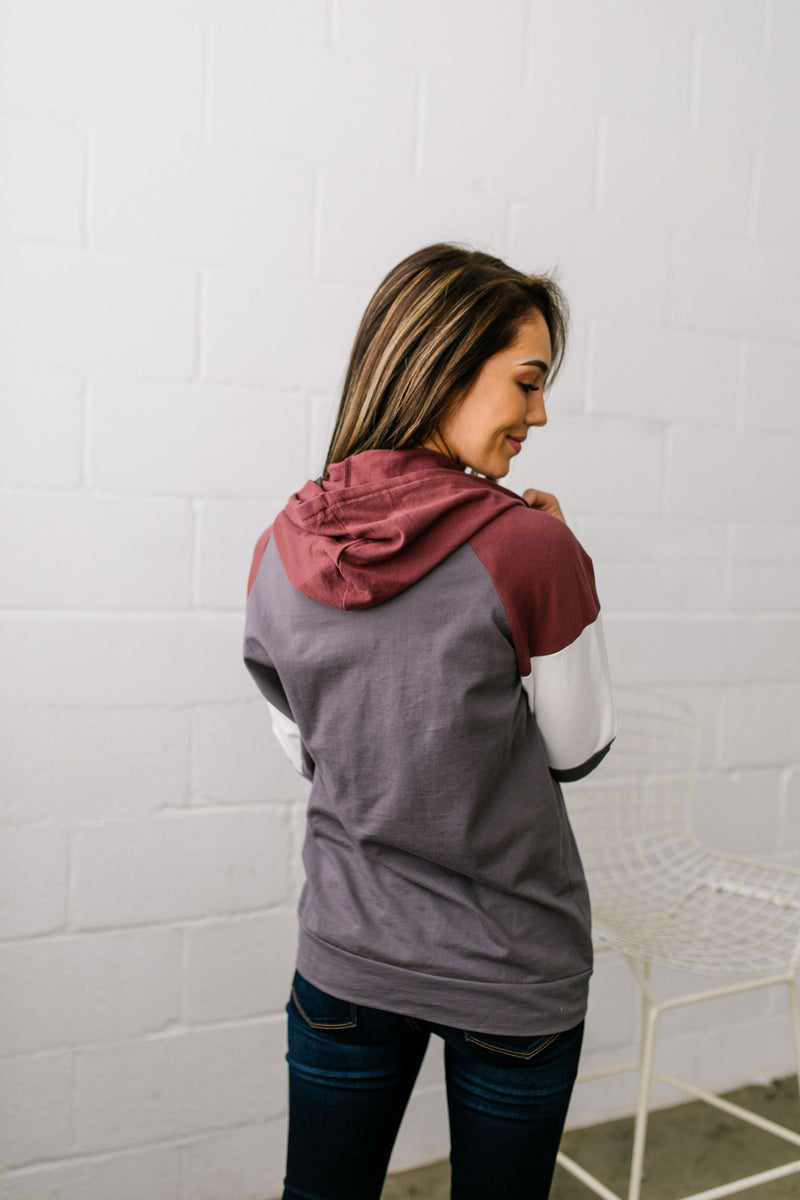 Just Chillin' Color Block Hoodie In Gray - ALL SALES FINAL