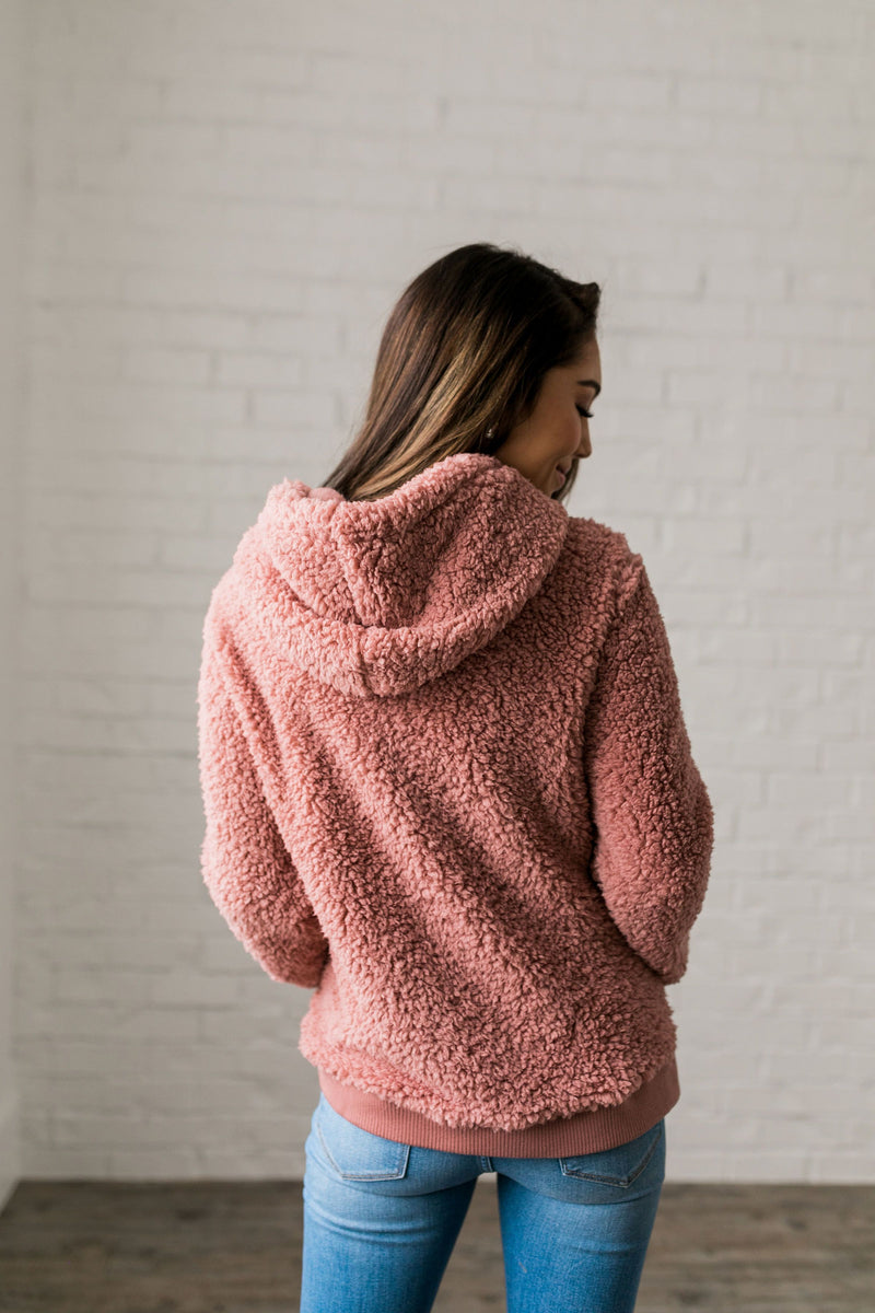 Kangaroo Pocket Shearling Hoodie In Mauve