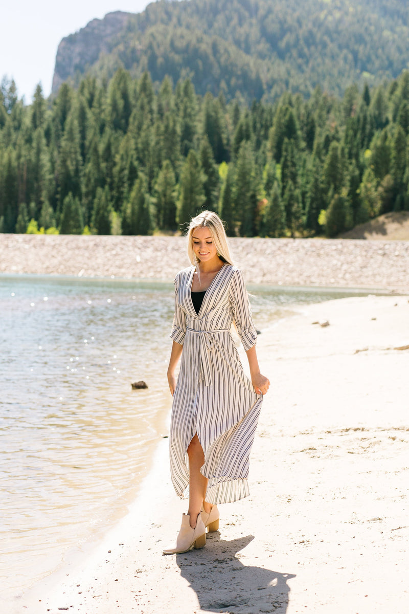 Kate Windswept Striped Wrap Dress - ALL SALES FINAL