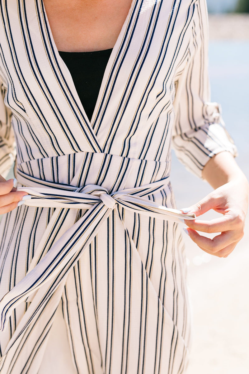 Kate Windswept Striped Wrap Dress - ALL SALES FINAL