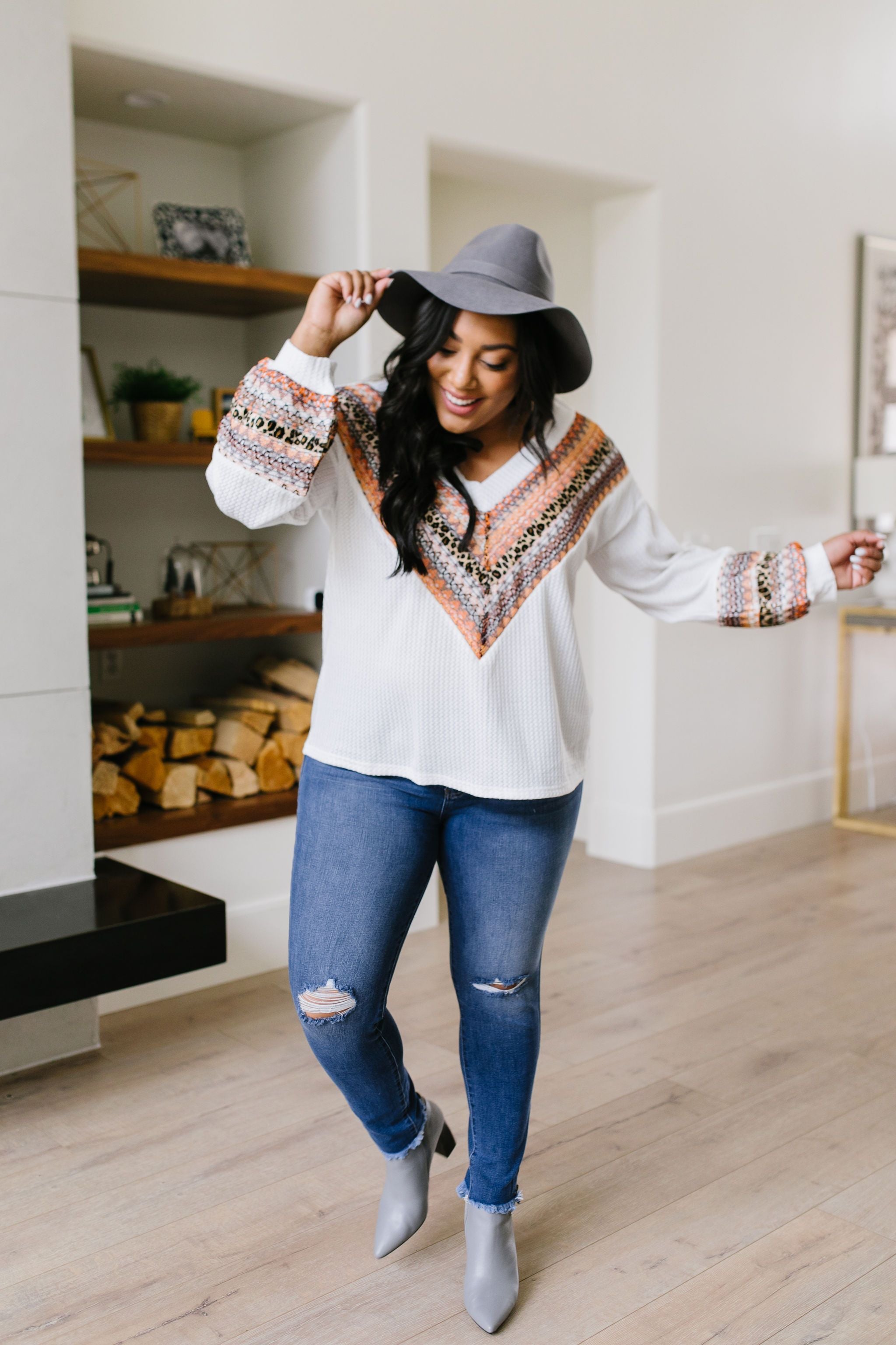Lace Overlay Waffle Knit Top