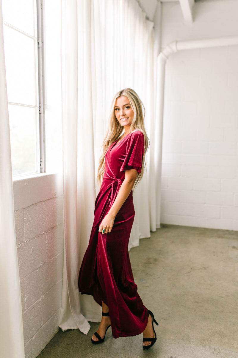 Lady In Red Velvet Wrap Dress - ALL SALES FINAL
