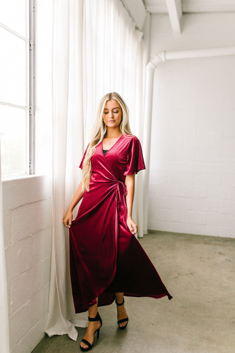 Lady In Red Velvet Wrap Dress - ALL SALES FINAL