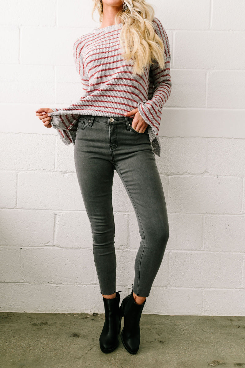 Las Velvet Strip Dark Gray Skinny Jeans - ALL SALES FINAL