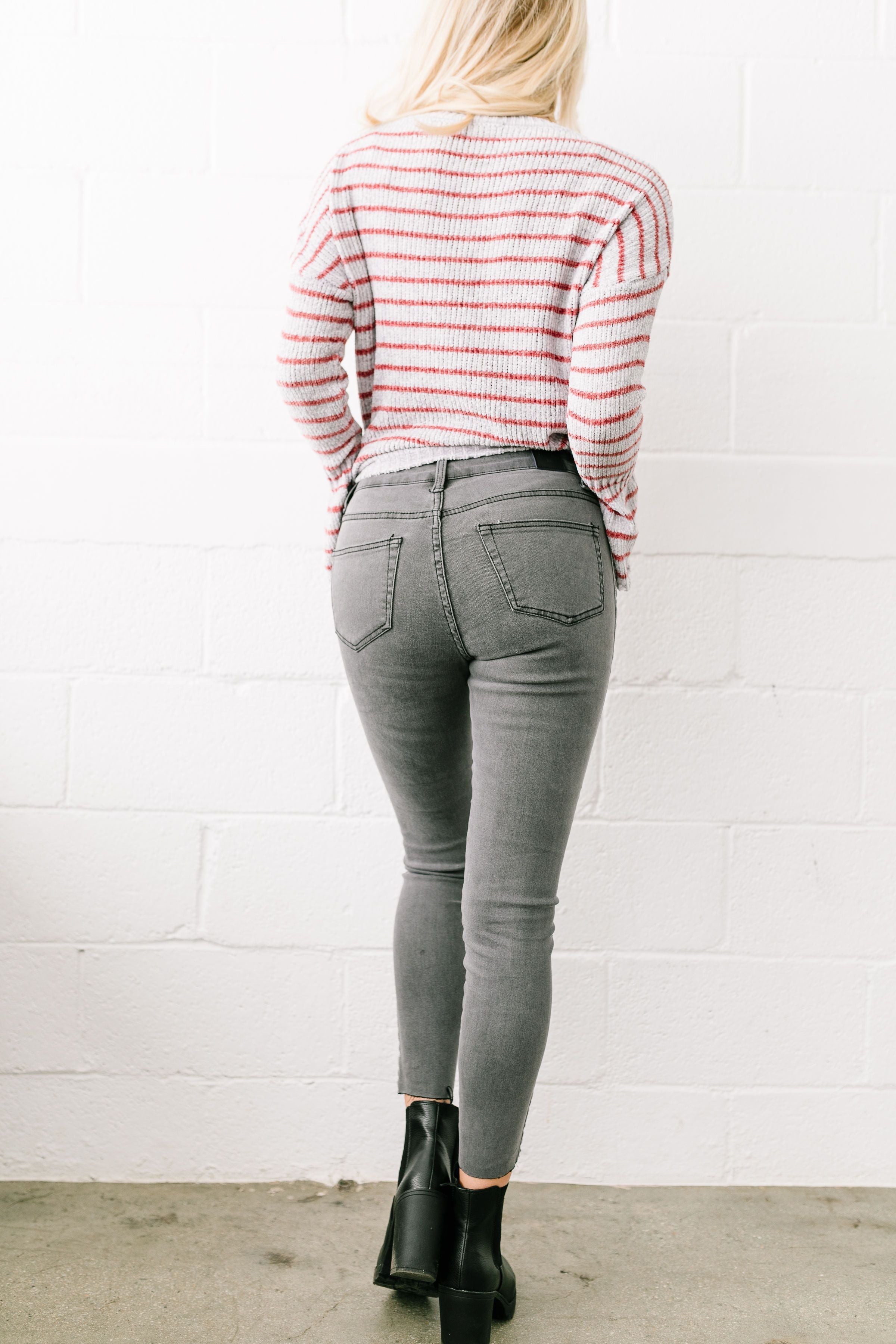 Las Velvet Strip Dark Gray Skinny Jeans - ALL SALES FINAL