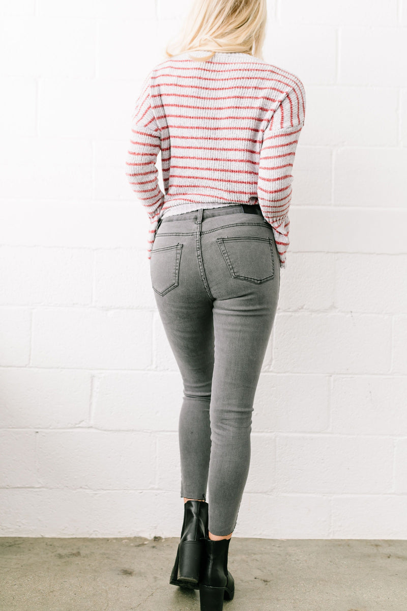 Las Velvet Strip Dark Gray Skinny Jeans - ALL SALES FINAL