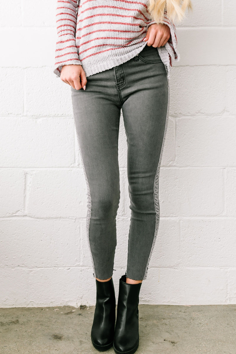 Las Velvet Strip Dark Gray Skinny Jeans - ALL SALES FINAL