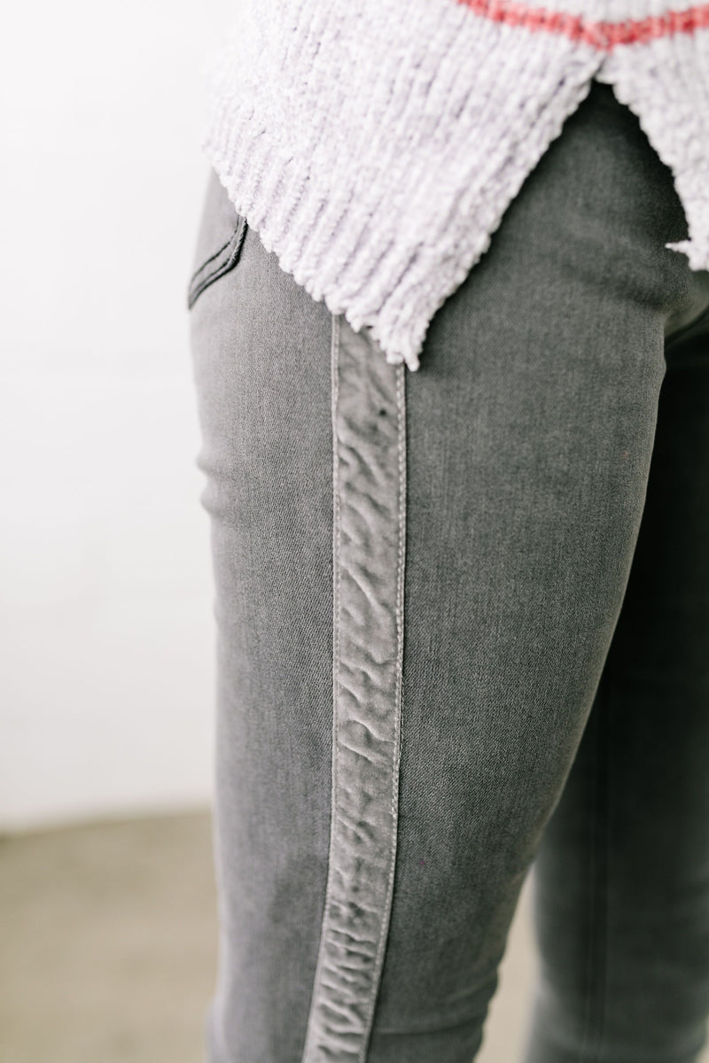 Las Velvet Strip Dark Gray Skinny Jeans - ALL SALES FINAL