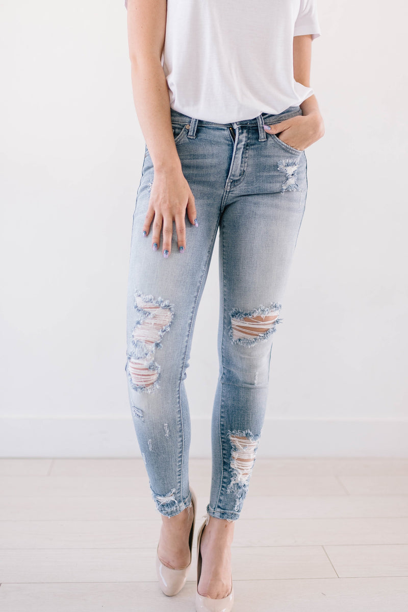 Light Wash Distressed Denim Skinnies