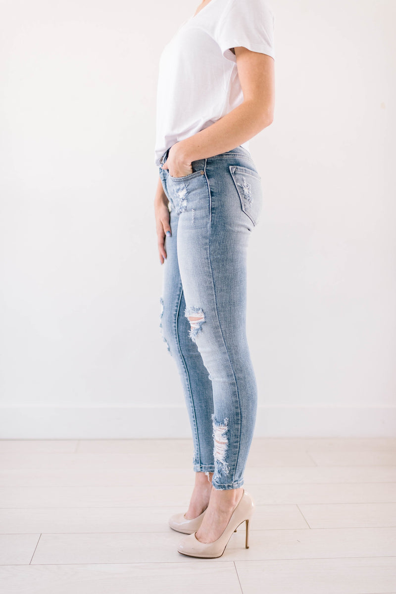 Light Wash Distressed Denim Skinnies